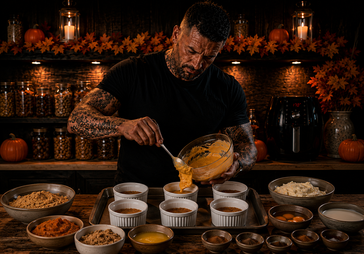 AIR-FRYER PUMPKIN PIE CHEESECAKE POTS preparation stage