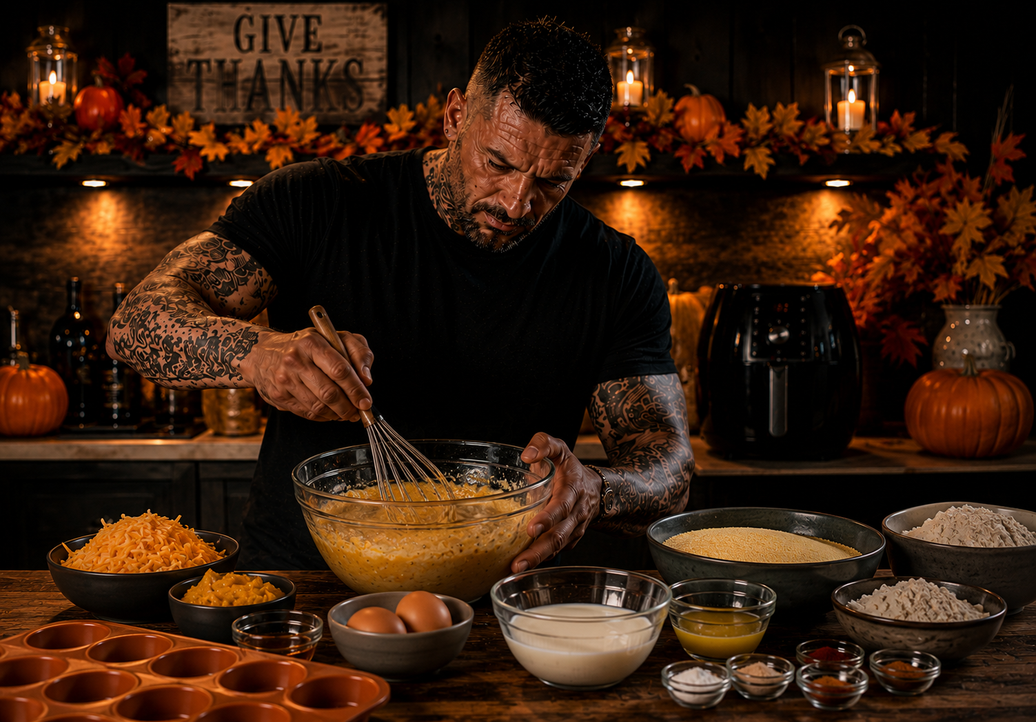 AIR-FRYER PUMPKIN SPICE CORNBREAD BITES preparation stage
