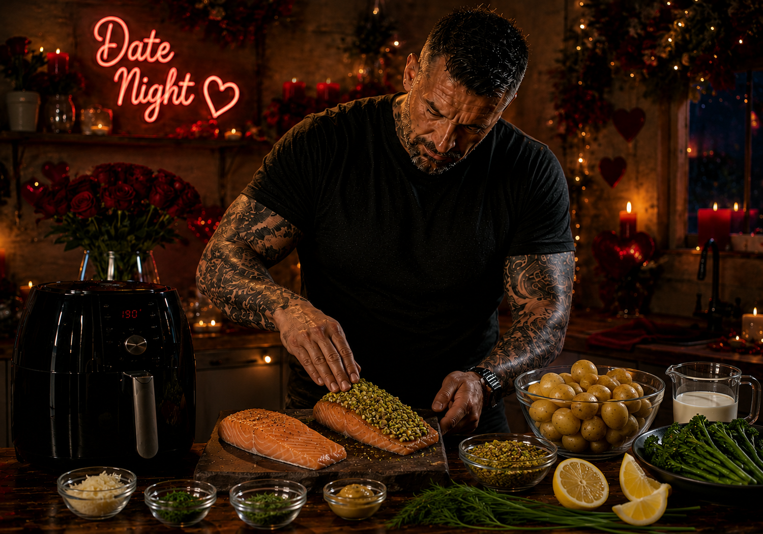 Air-Fryer Pistachio-Crusted Salmon with Lemon Cream preparation stage