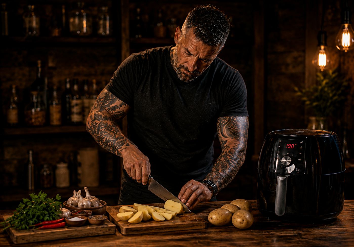 Air-Fryer Pitmaster Potato Wedges preparation stage