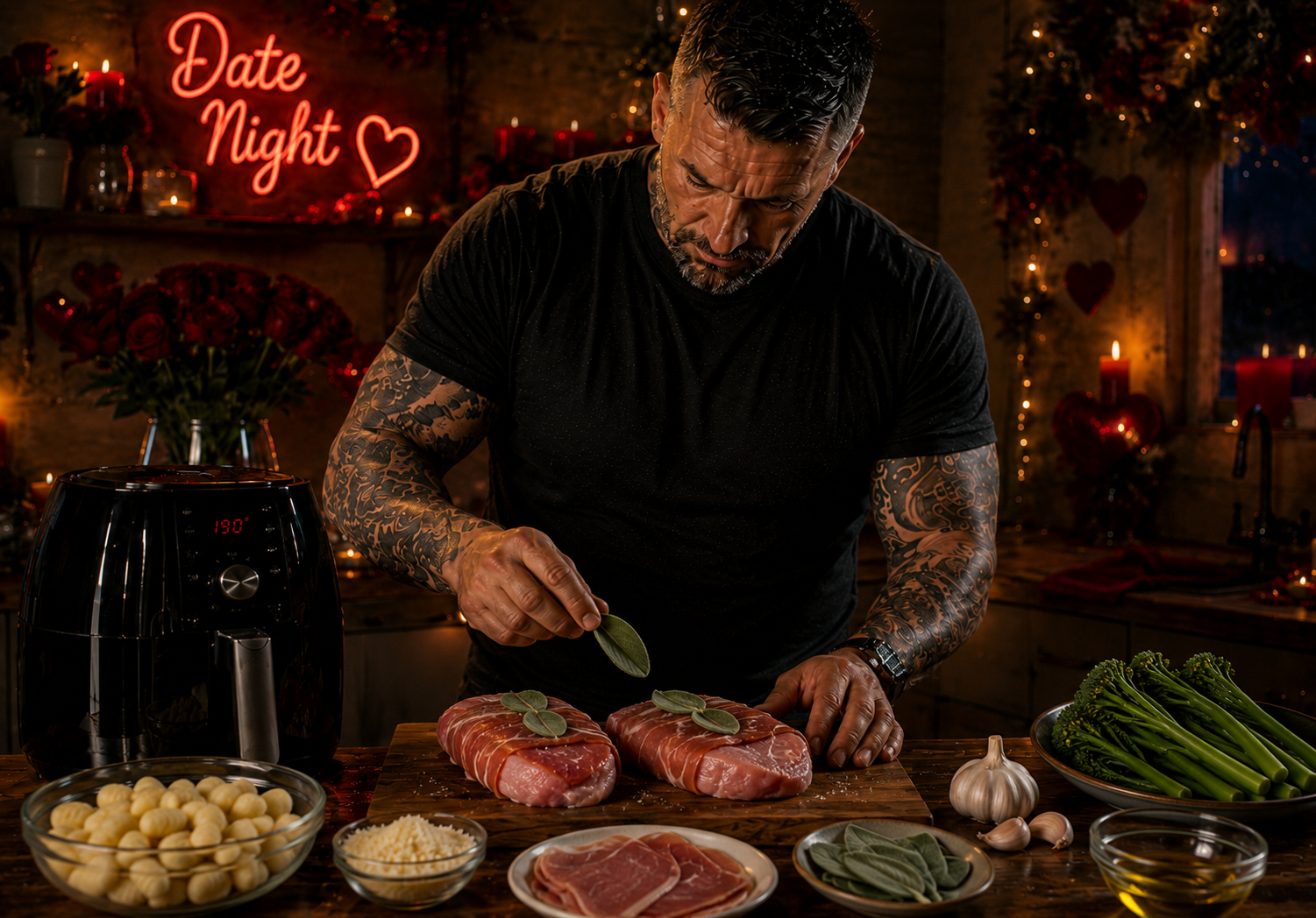 Air-Fryer Pork Saltimbocca with Garlic Butter Gnocchi preparation stage