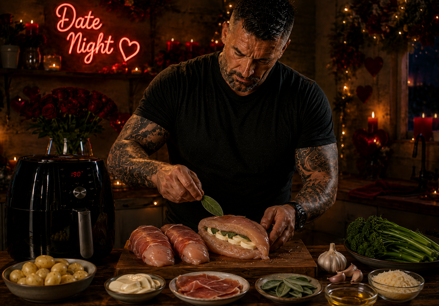 Air-Fryer Prosciutto-Wrapped Chicken with Mozzarella & Sage preparation stage