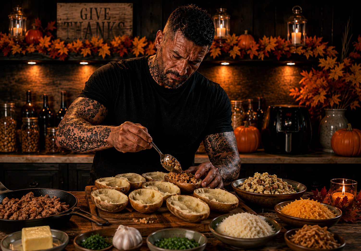 AIR-FRYER SAGE & SAUSAGE STUFFING SKINS preparation stage
