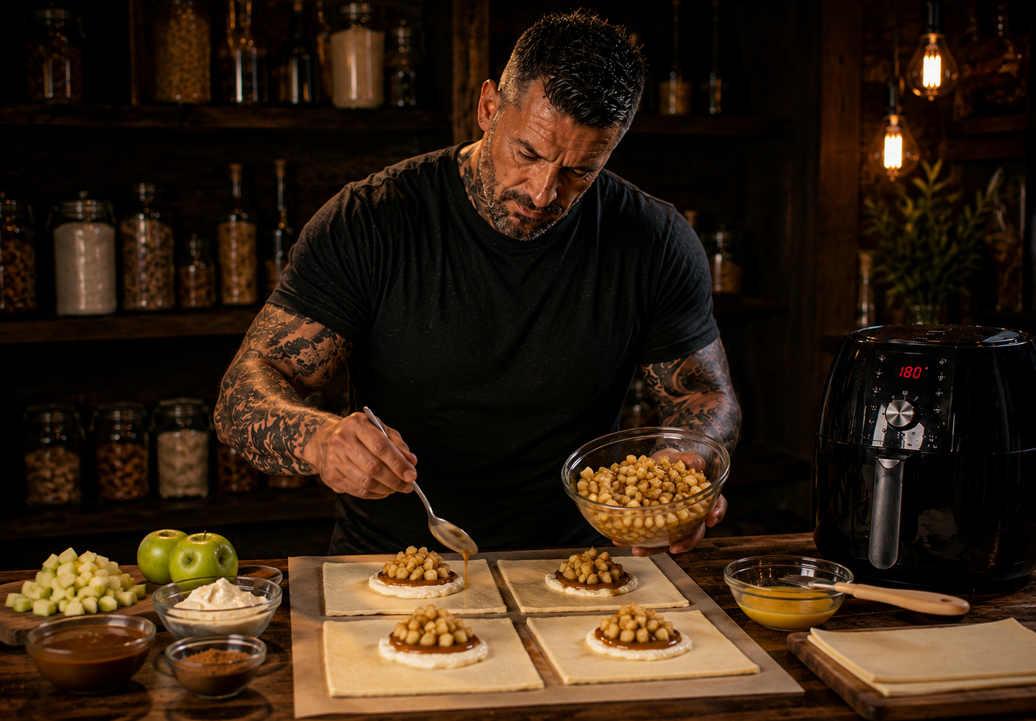 Air-Fryer Salted Caramel Apple Danish Bombs preparation stage