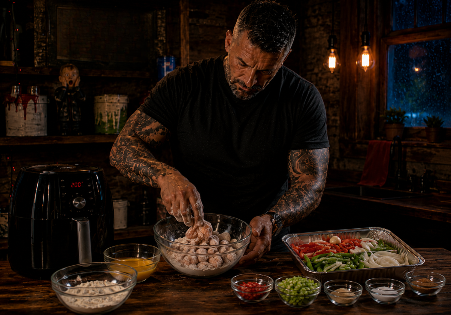 Air-Fryer Salt & Pepper Chicken preparation stage