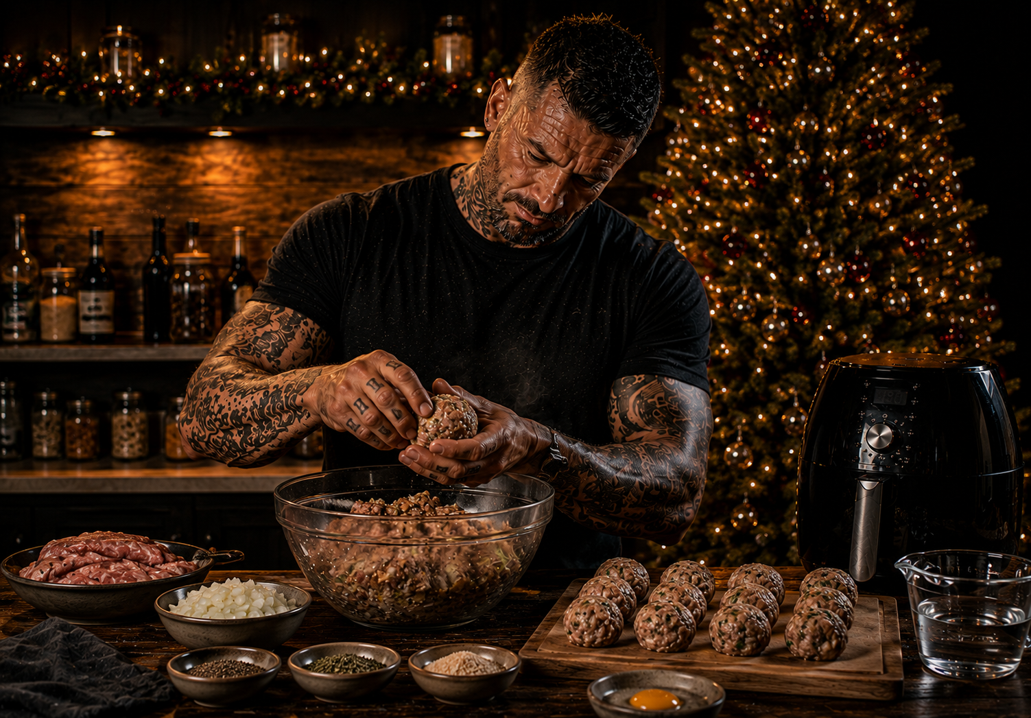 Air-Fryer Sausage Meat Stuffing Balls preparation stage