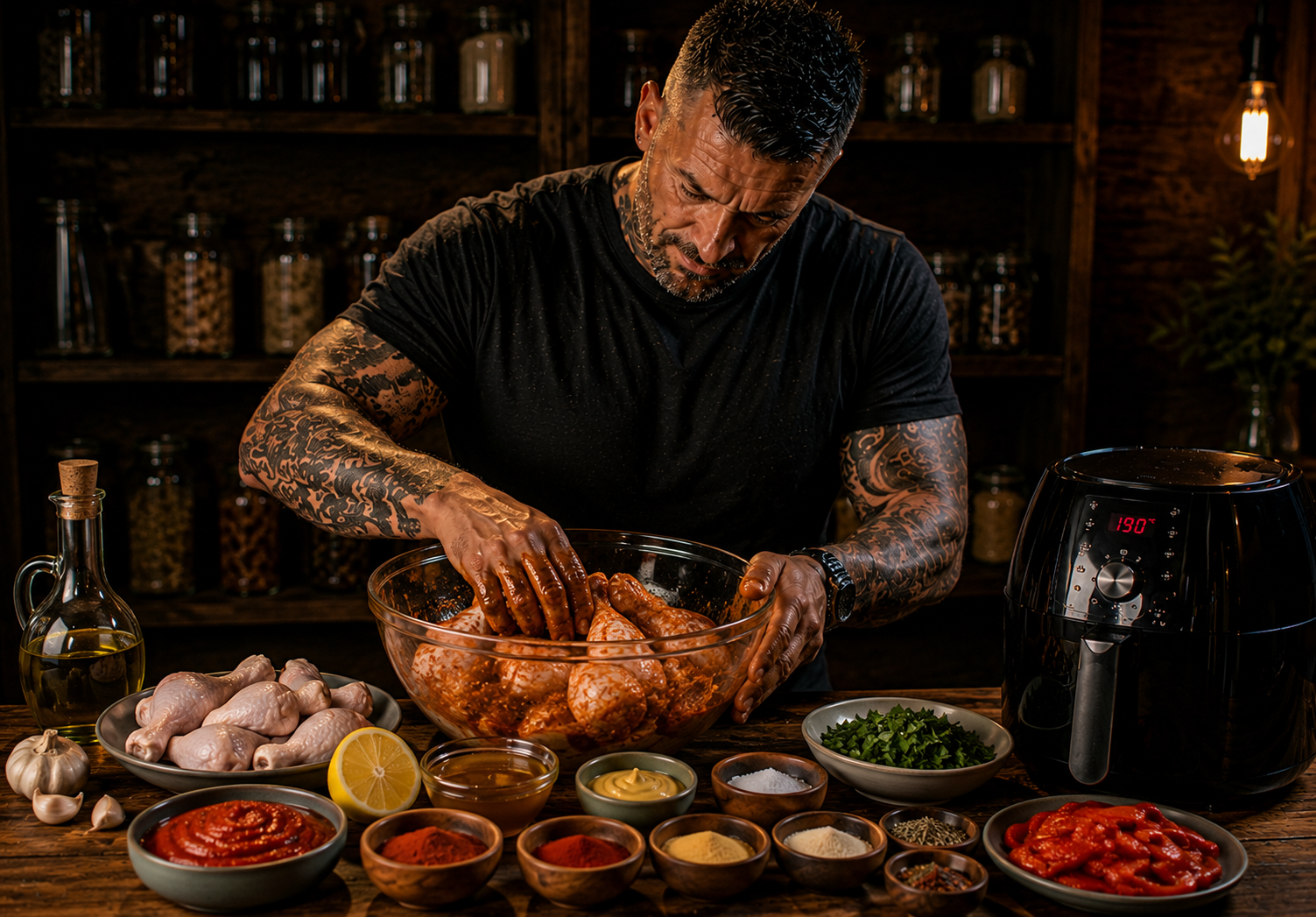 Air-Fryer Serbian Paprika Chicken Drumsticks preparation stage