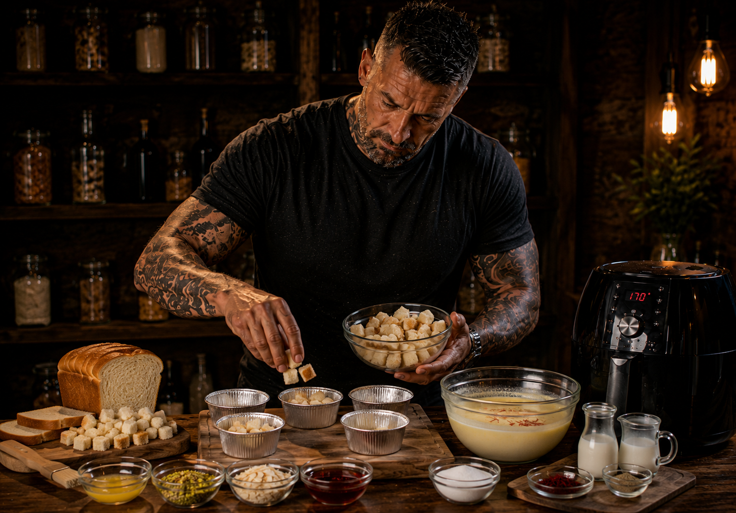 Air-Fryer Shahi Tukda Bread Pudding Pots preparation stage