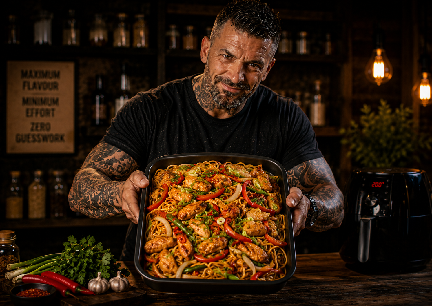 Air-Fryer Singapore Noodle Chicken Trays