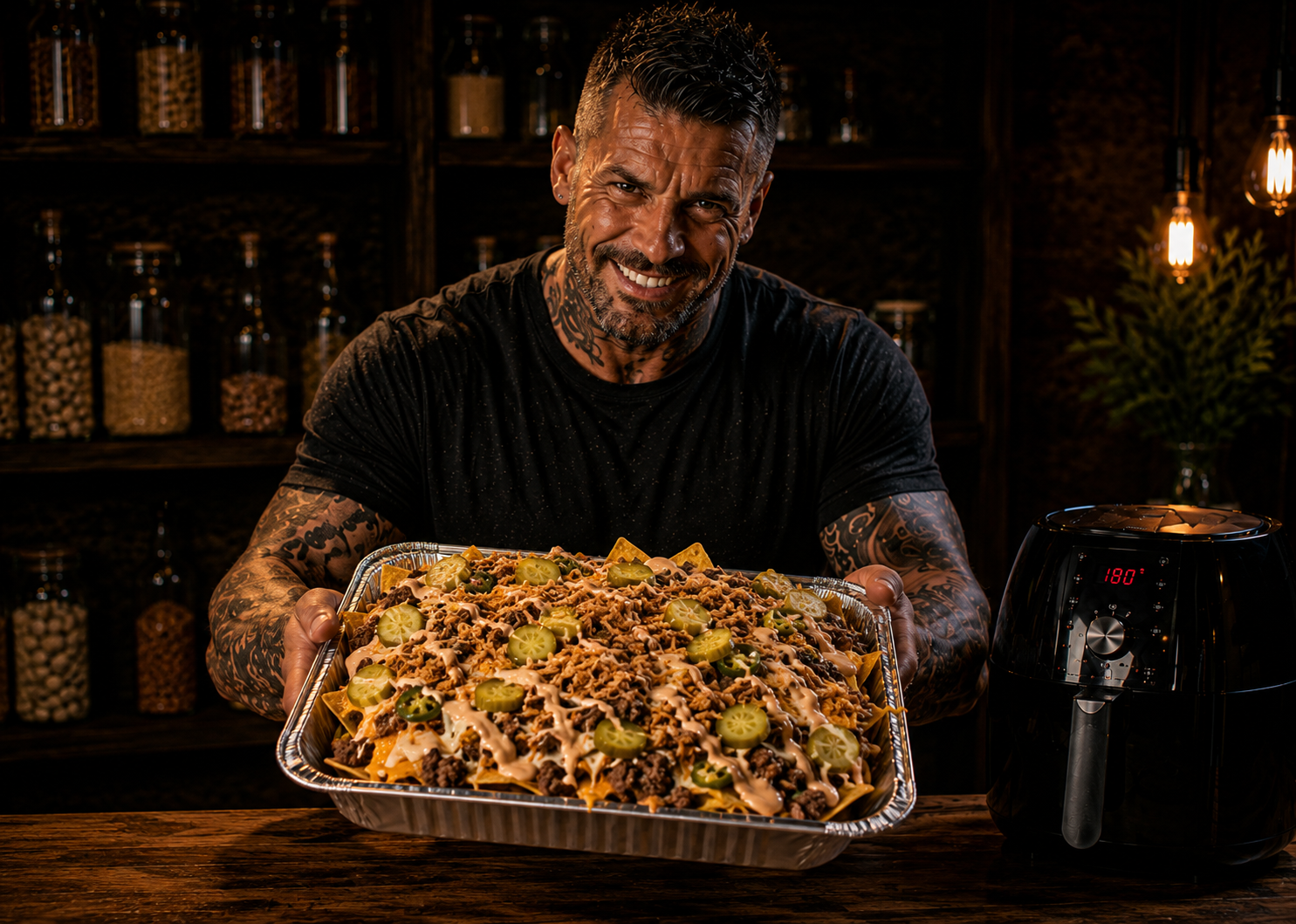 Air-Fryer Smokehouse Beef Burger Nachos