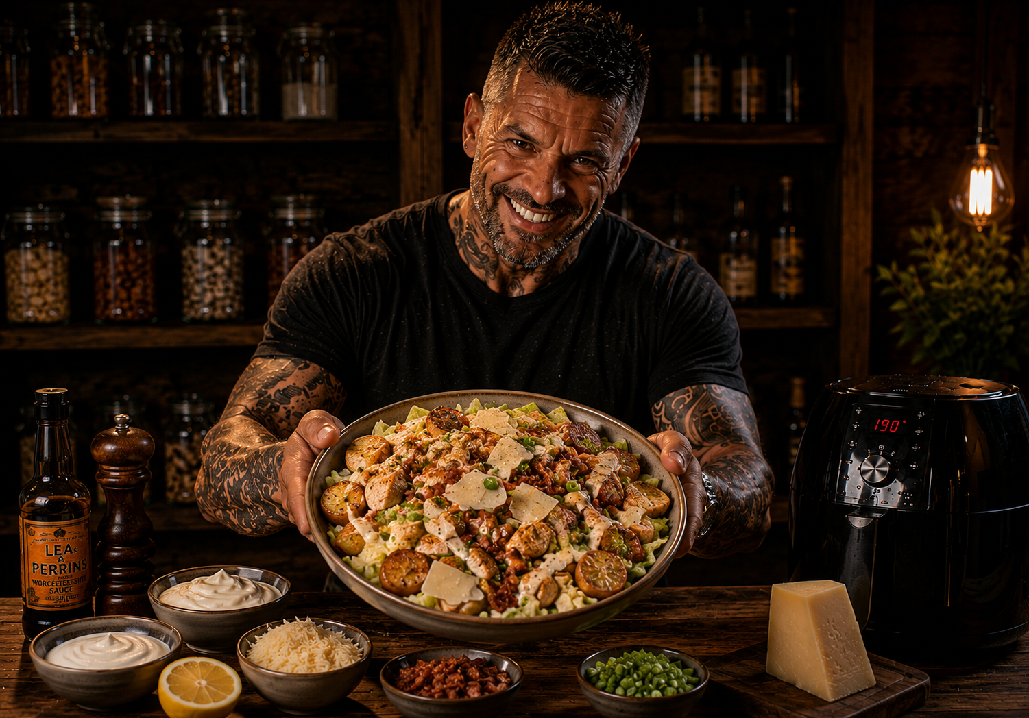 Air Fryer Smokehouse Chicken Caesar Potato Bowls
