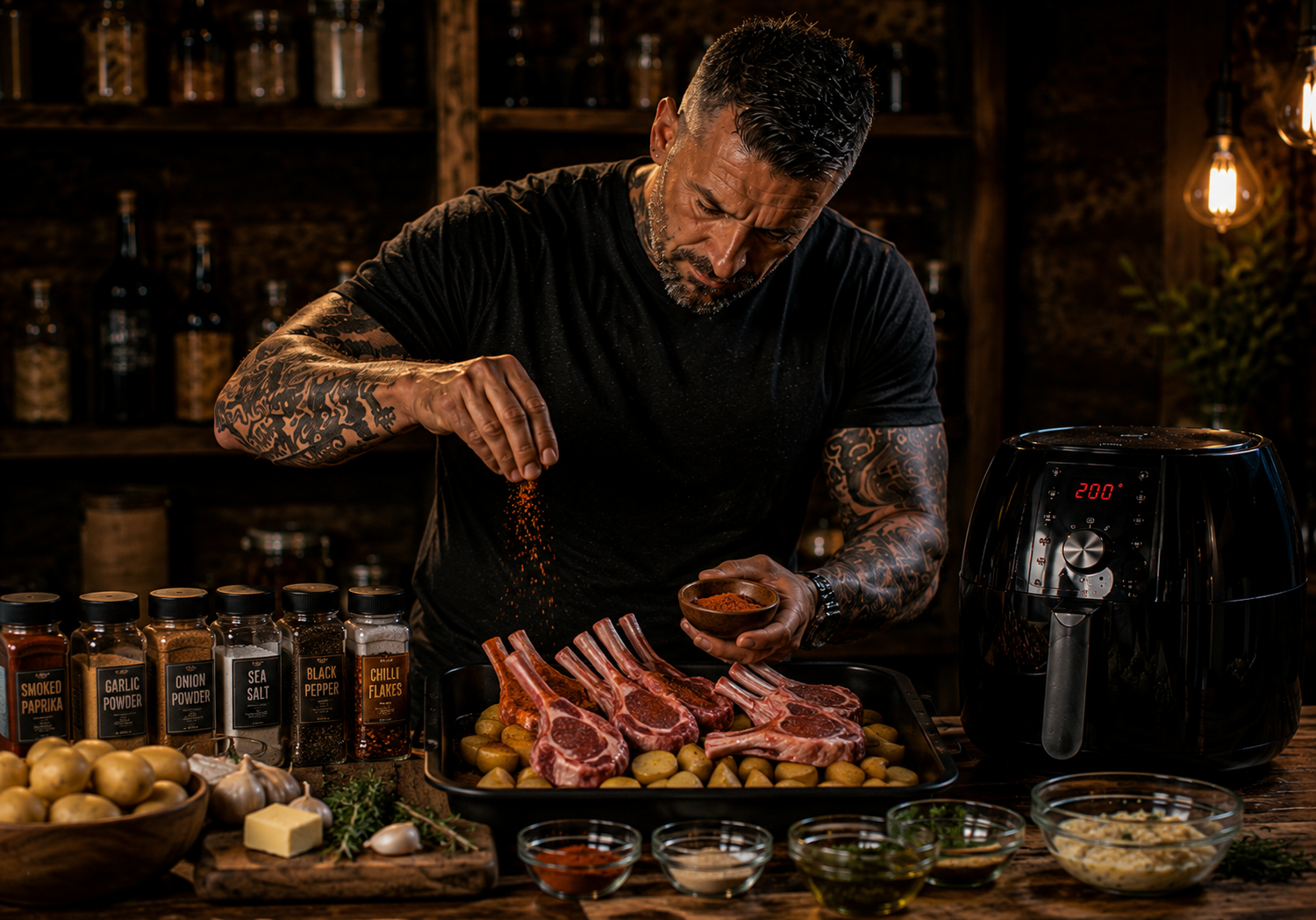 Air-Fryer Smokehouse Lamb Chop Boxes preparation stage