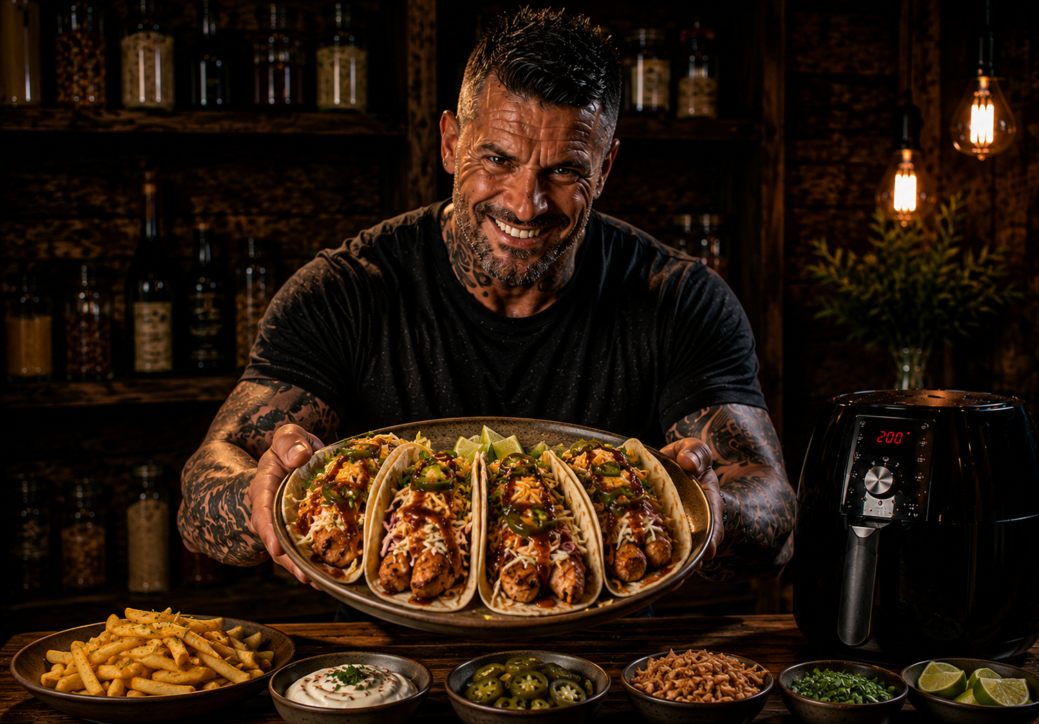 Air Fryer Smoky BBQ Chicken Loaded Tacos