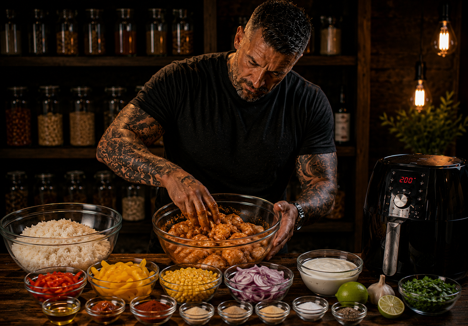 Air-Fryer Smoky Chipotle Chicken Rice Bowls preparation stage