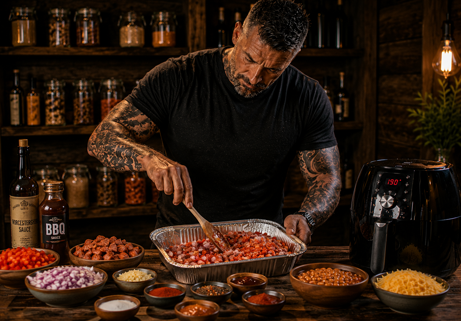 Air Fryer Smoky Chorizo Bean Campfire Pots preparation stage