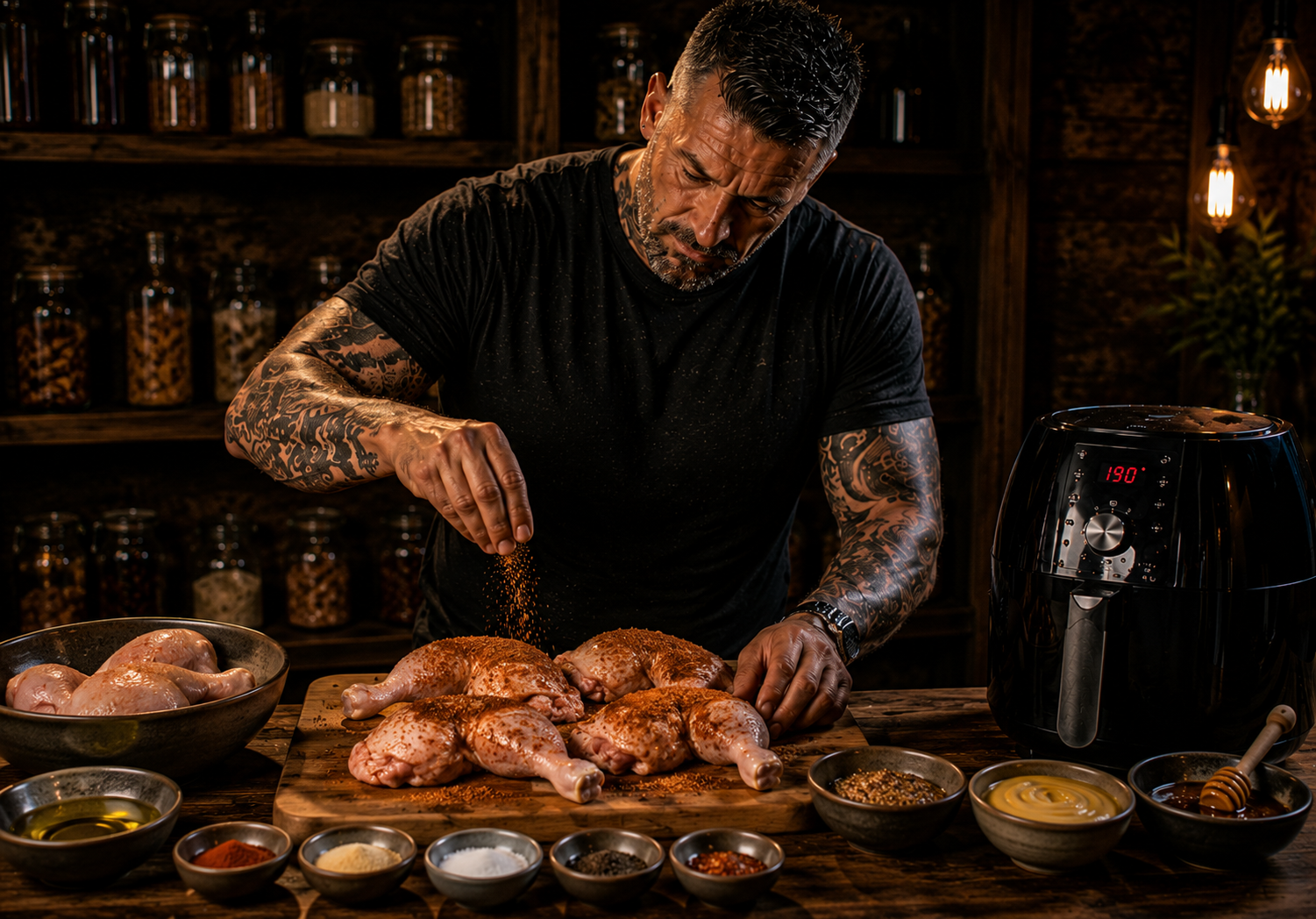 Air-Fryer Smoky Honey Mustard Chicken Quarters preparation stage