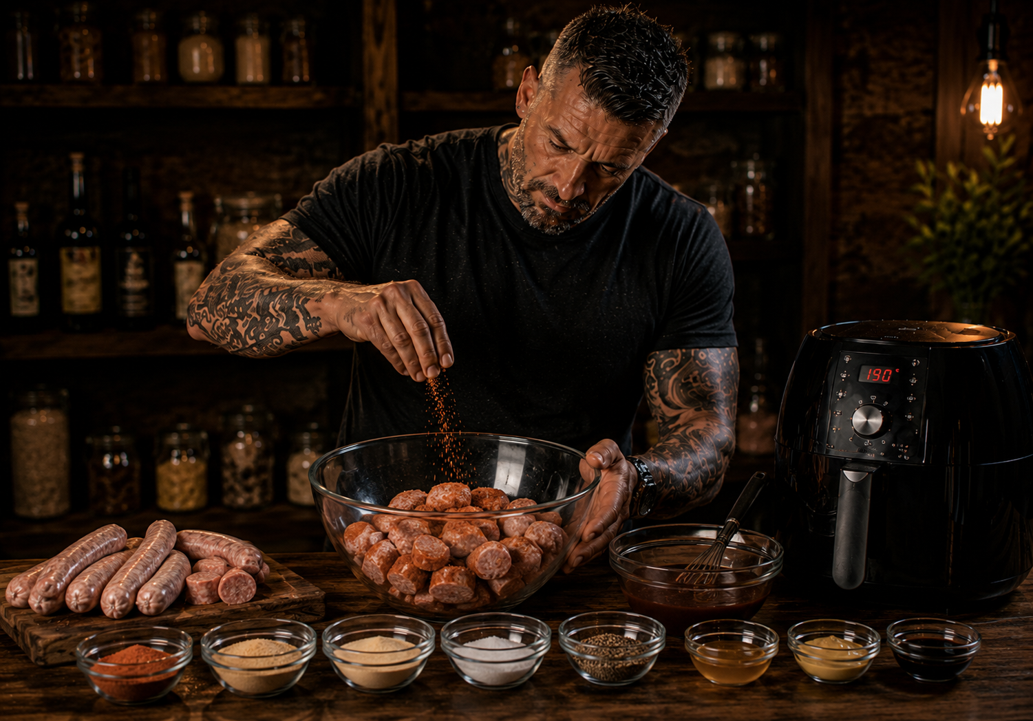 Air-Fryer Smoky Maple Sausage Burnt Ends preparation stage