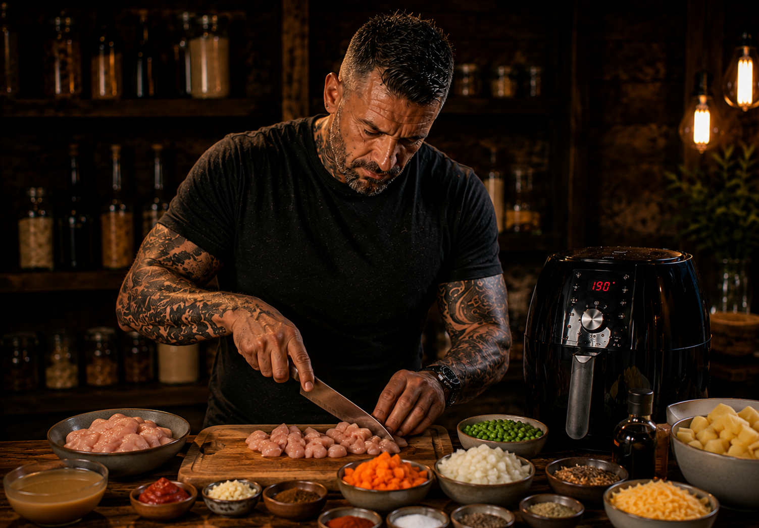 Air-Fryer Smoky Paprika Chicken Cottage Pie preparation stage