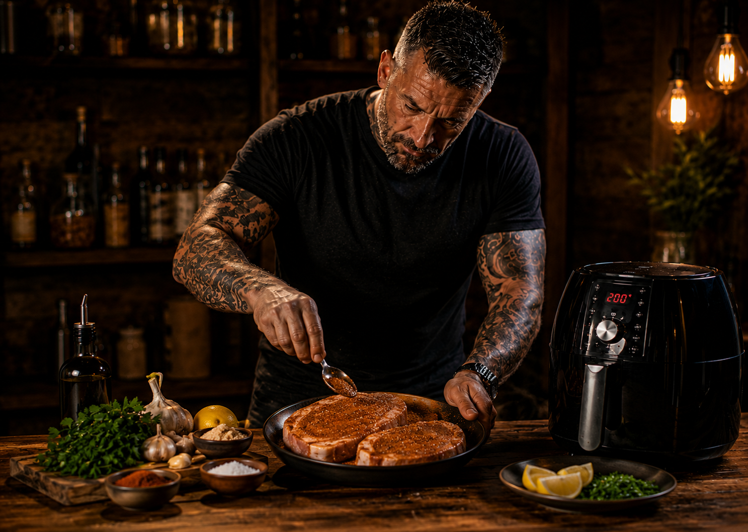 Air-Fryer Smoky Paprika Pork Steaks preparation stage