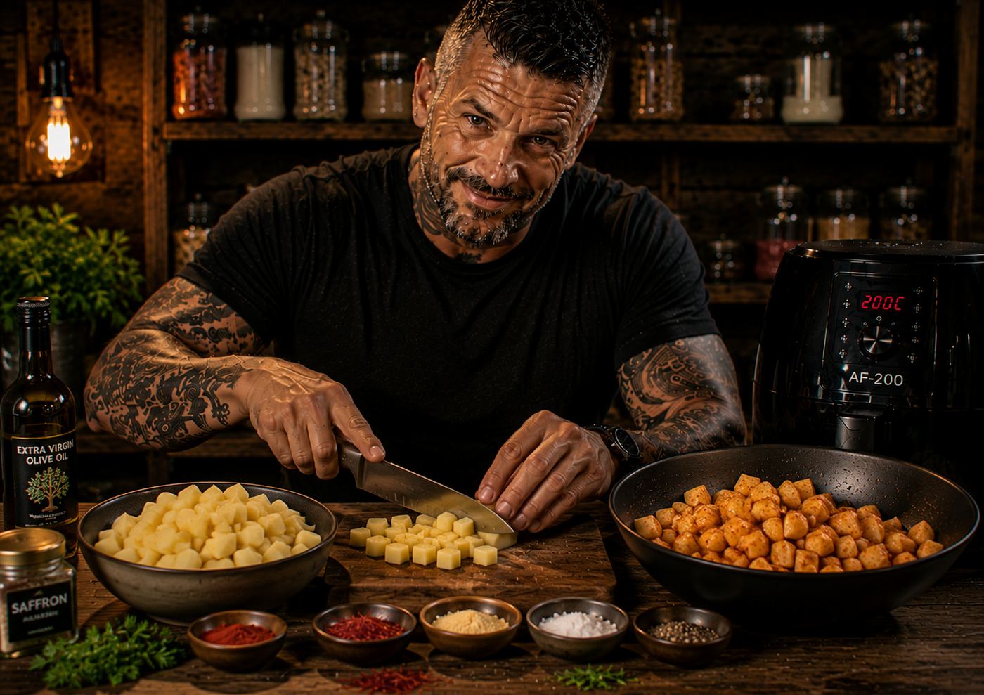 Air-Fryer Smoky Saffron Potato Cubes preparation stage