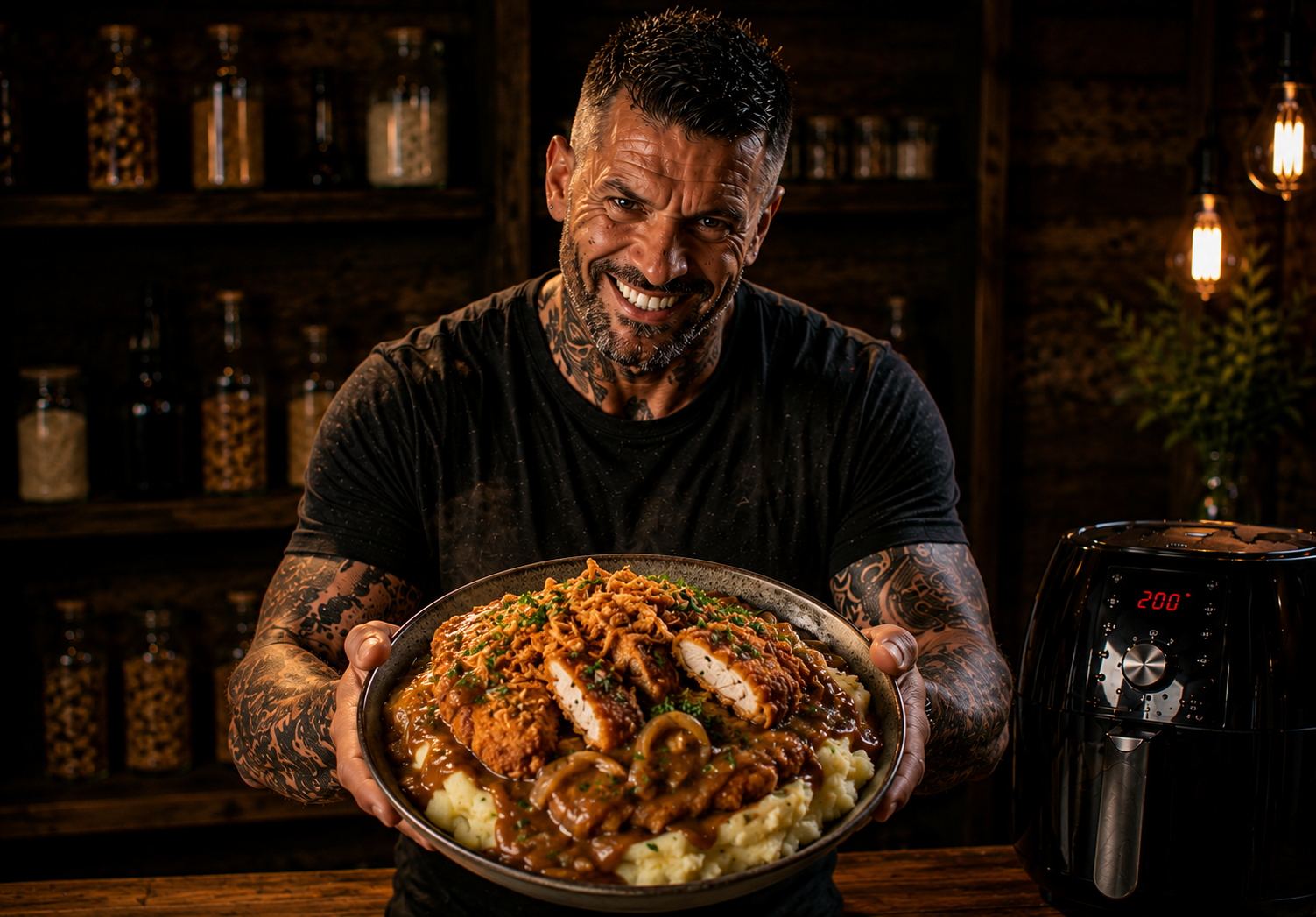 Air-Fryer Southern Chicken Gravy Potato Bowls