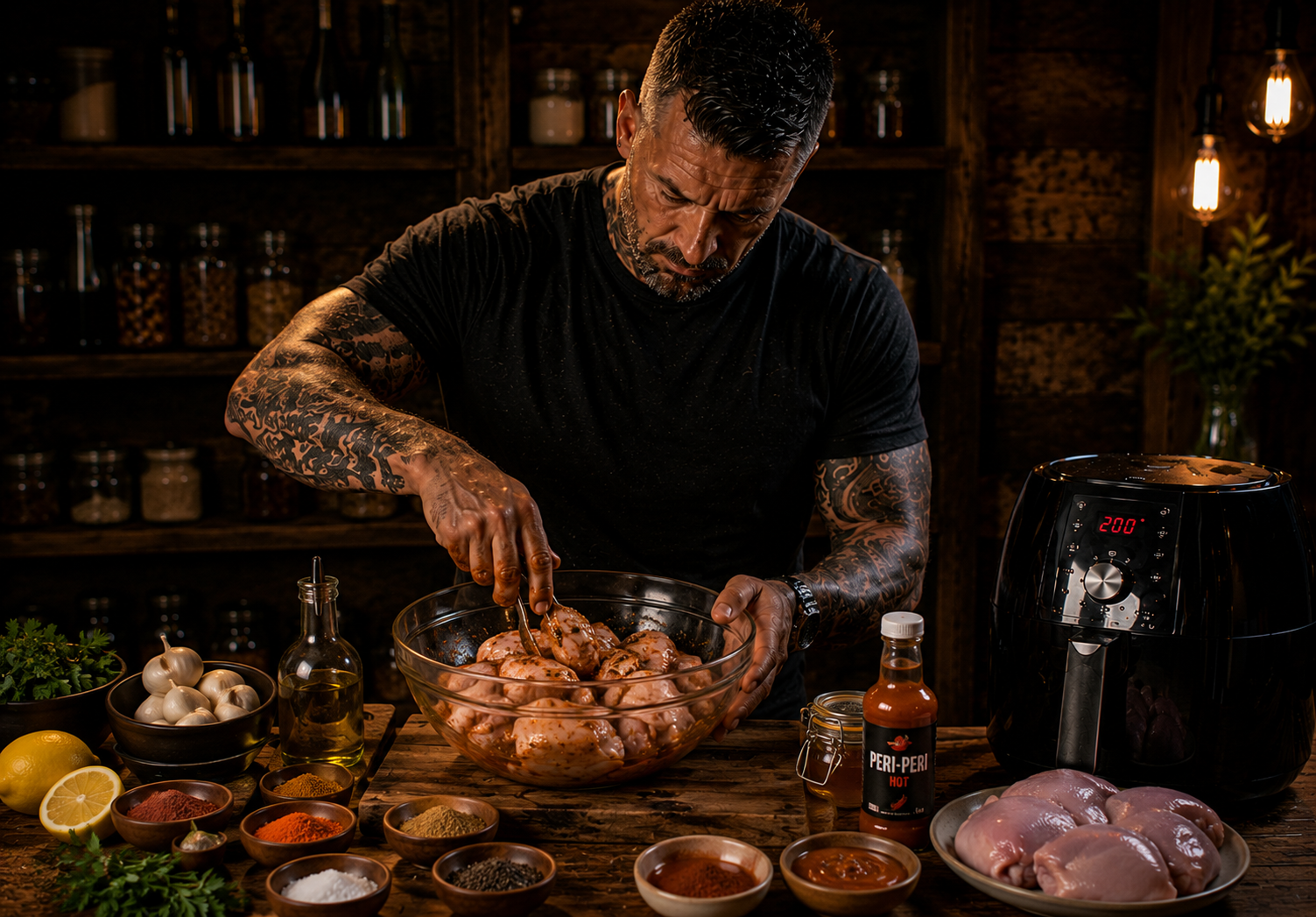 Air-Fryer South African Peri-Peri Chicken Thighs preparation stage