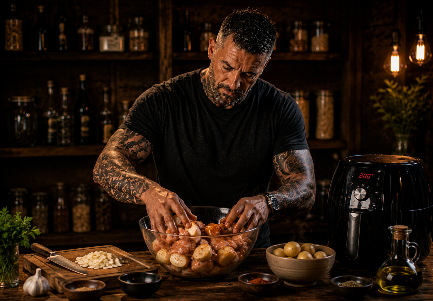 Air-Fryer Spanish Paprika Chicken & Potato Boxes preparation stage