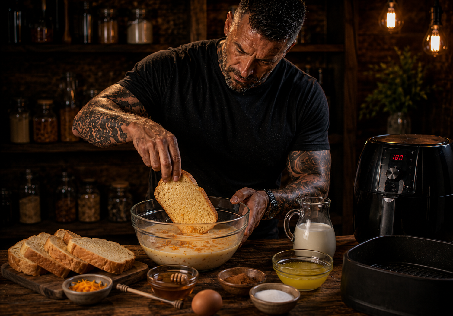 Air-Fryer Spanish Torrijas Honey Toasts preparation stage