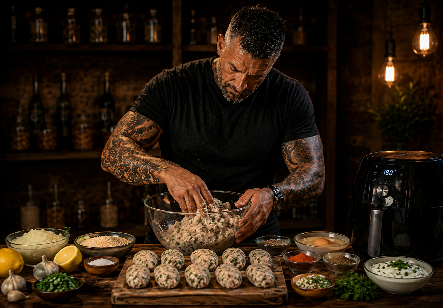 Air-Fryer Egyptian Spiced Fish Kofta Patties preparation stage