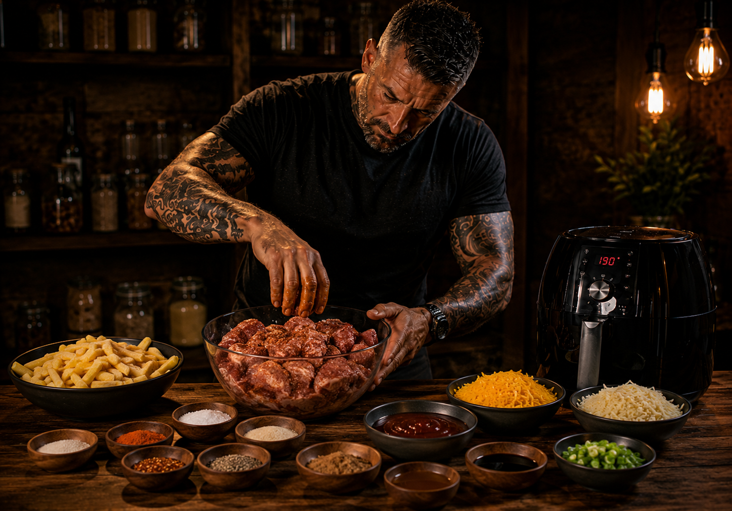 Air-Fryer Sticky Bbq Rib Tip Fakeaway Trays preparation stage