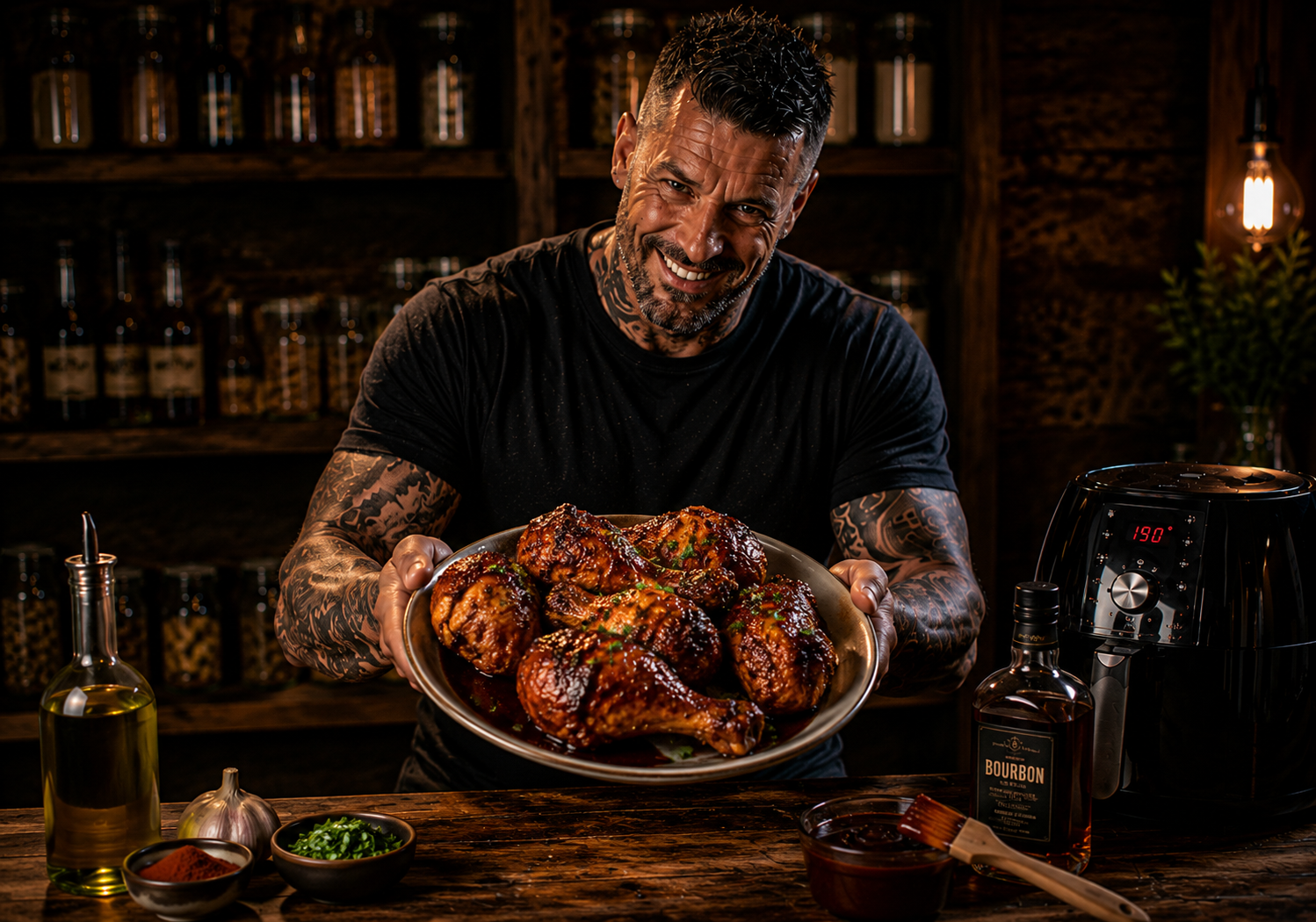 Air-Fryer Sticky Bourbon BBQ Chicken Drumsticks