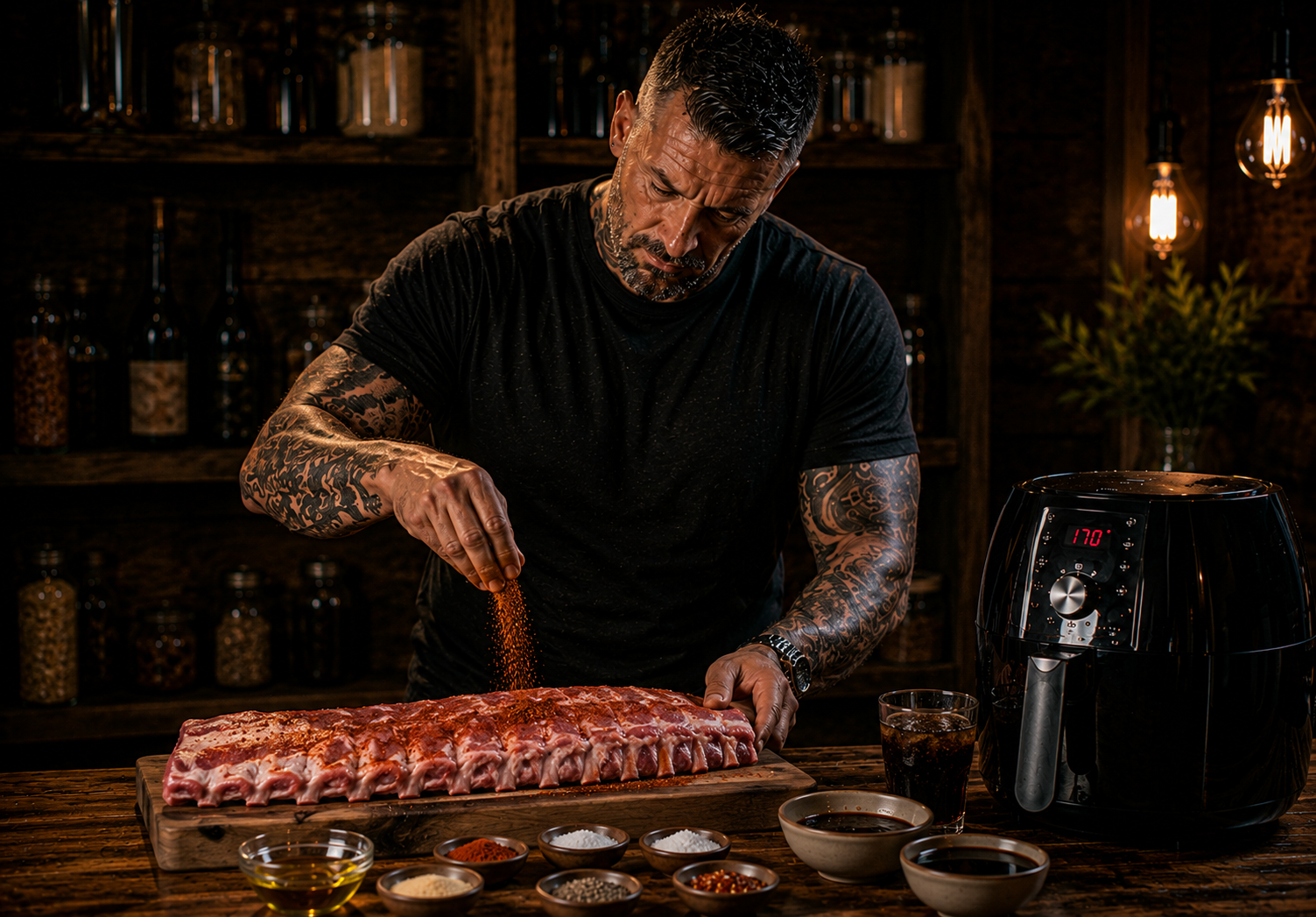Air Fryer Sticky Cola BBQ Pork Ribs preparation stage