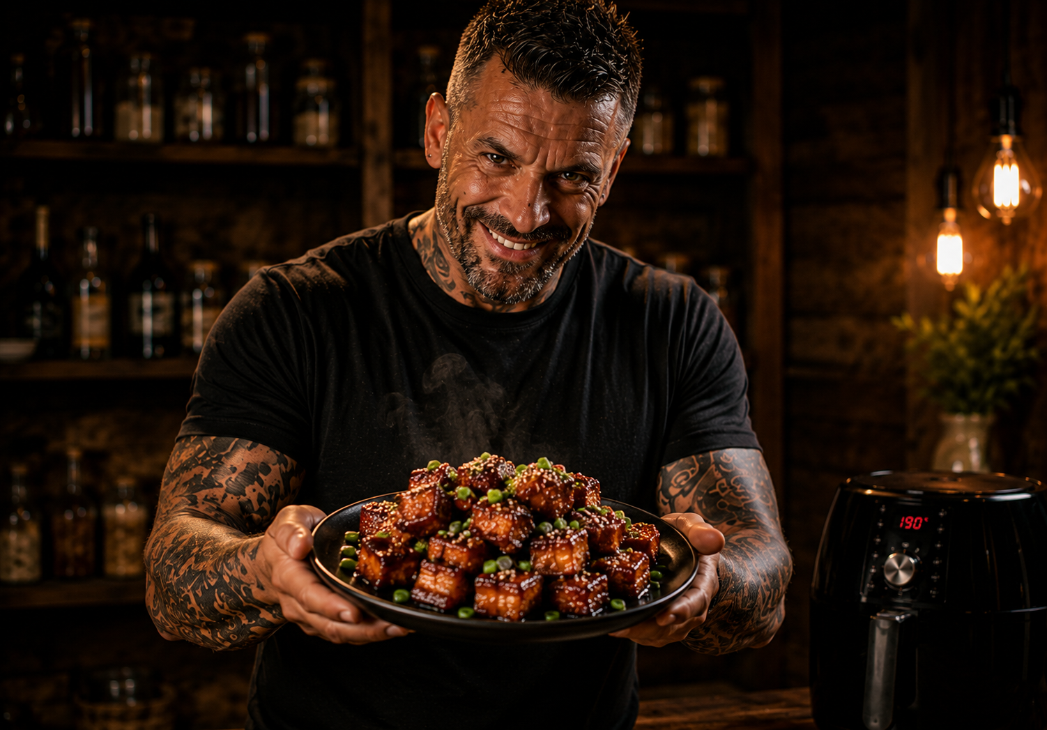 Air-Fryer Sticky Honey Garlic Pork Belly Bites