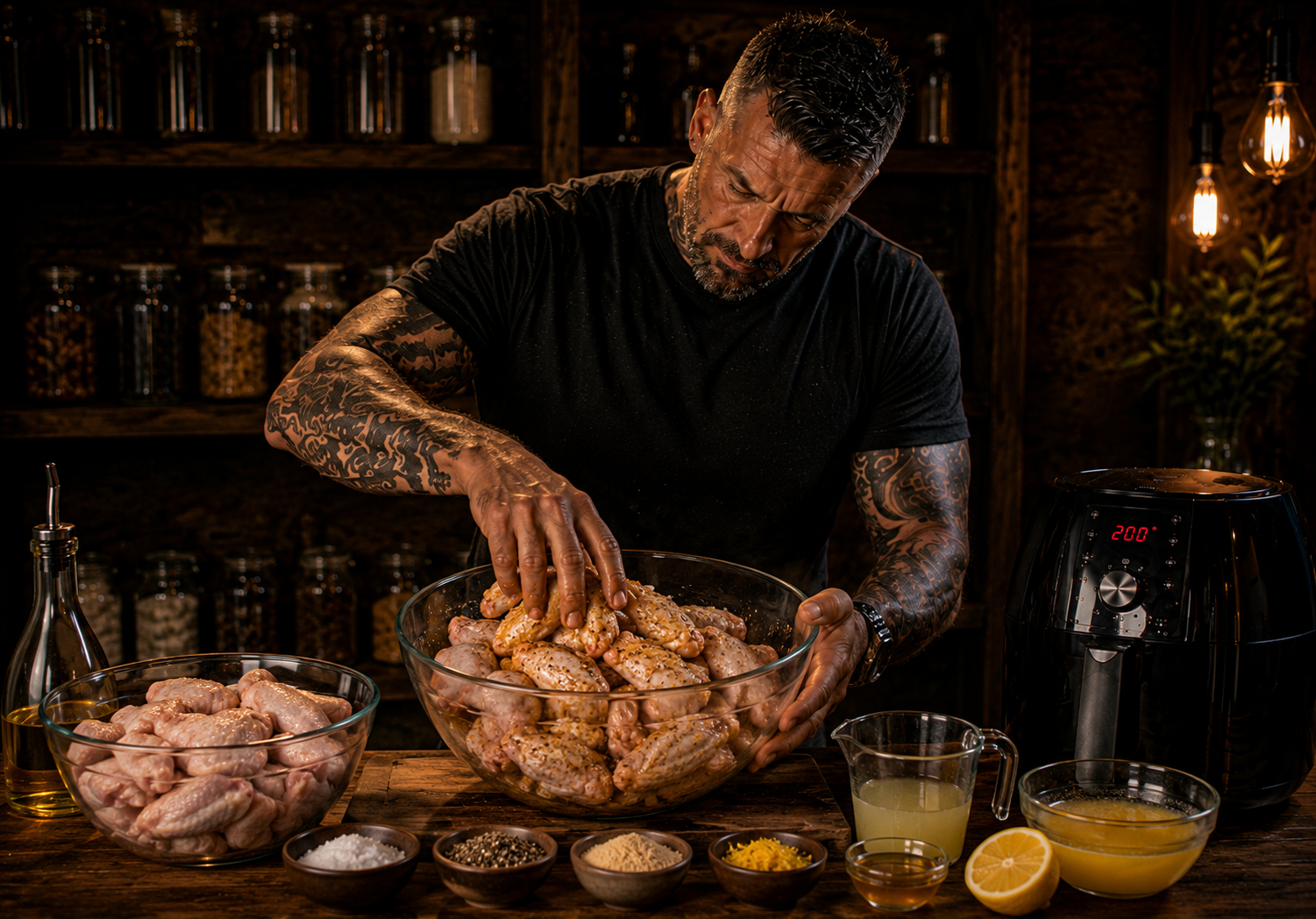 Air-Fryer Sticky Lemon Pepper Chicken Wings preparation stage