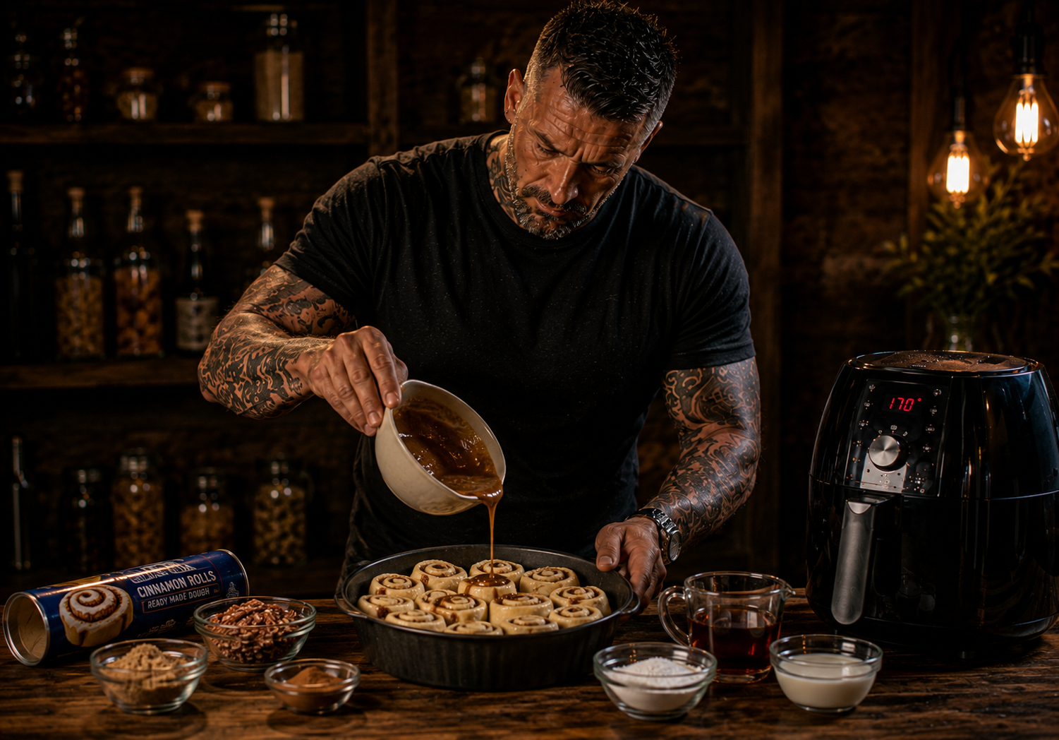 Air-Fryer Sticky Maple Pecan Buns preparation stage