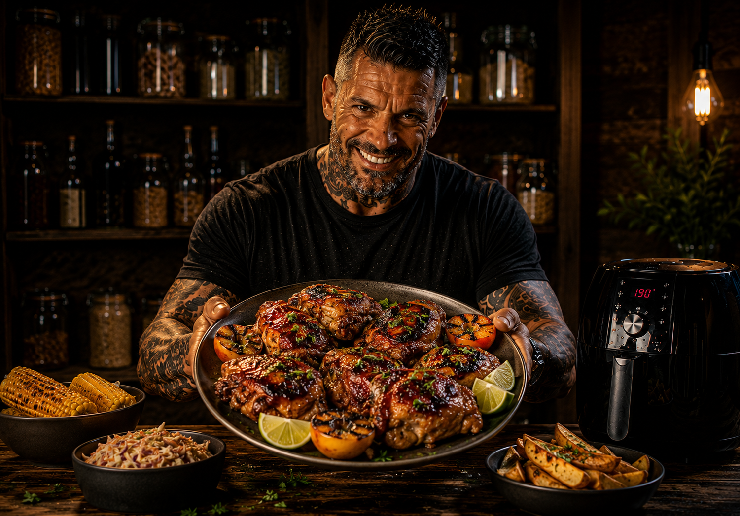 Air Fryer Sticky Peach BBQ Chicken Thighs