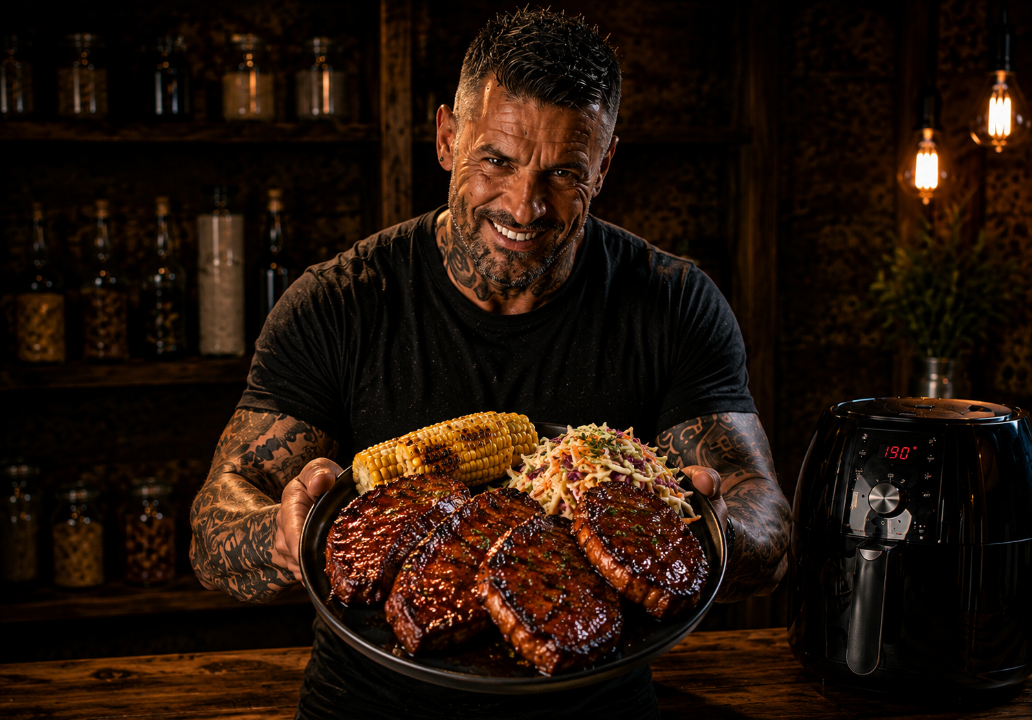 Air-Fryer Sticky Peach BBQ Pork Steaks