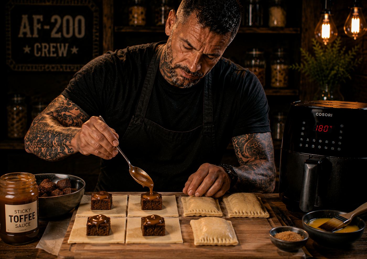 Air-Fryer Sticky Toffee Pastry Squares preparation stage