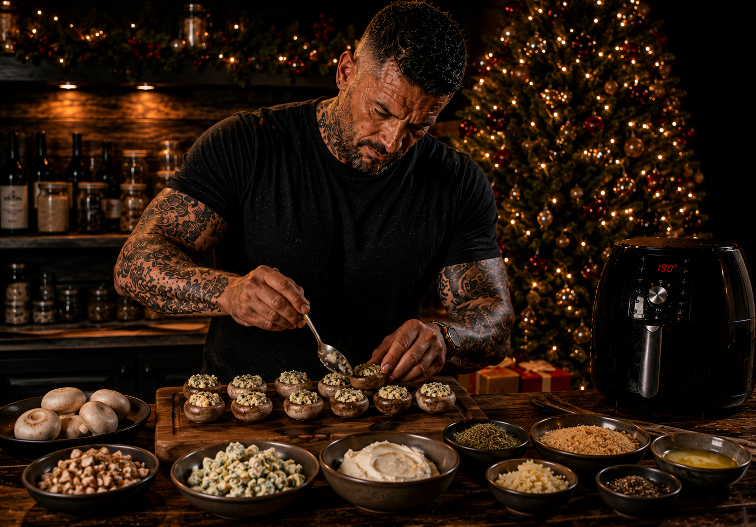 Air-Fryer Stilton Stuffed Mushrooms preparation stage