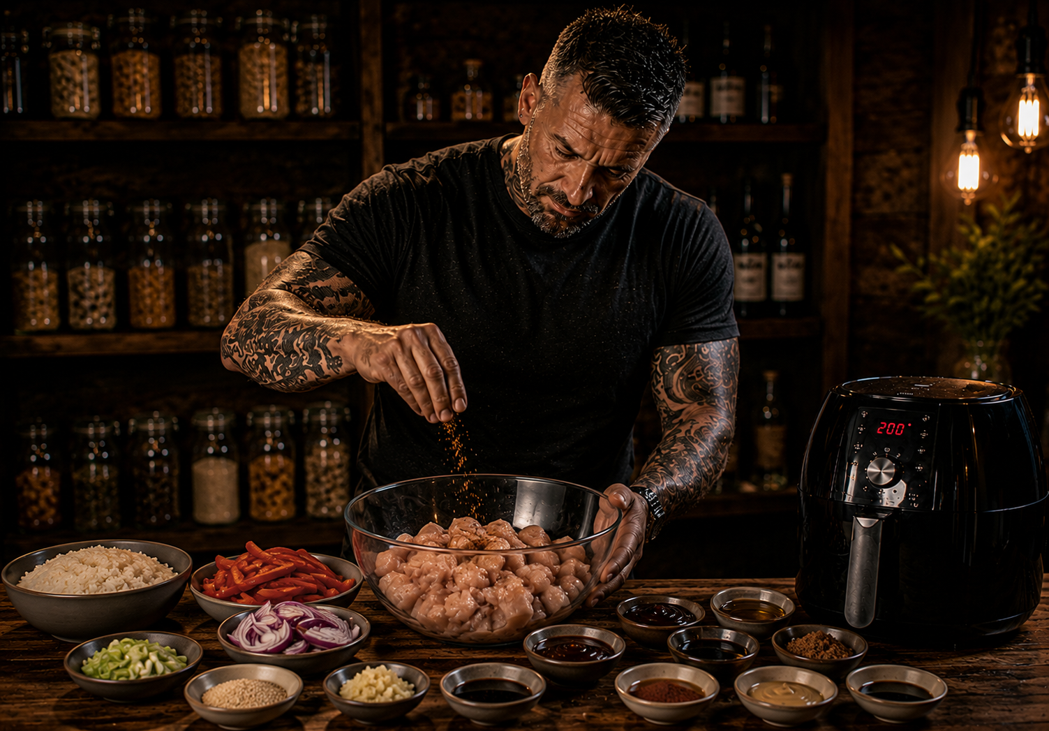 Air-Fryer Sweet Bourbon Chicken Bites preparation stage