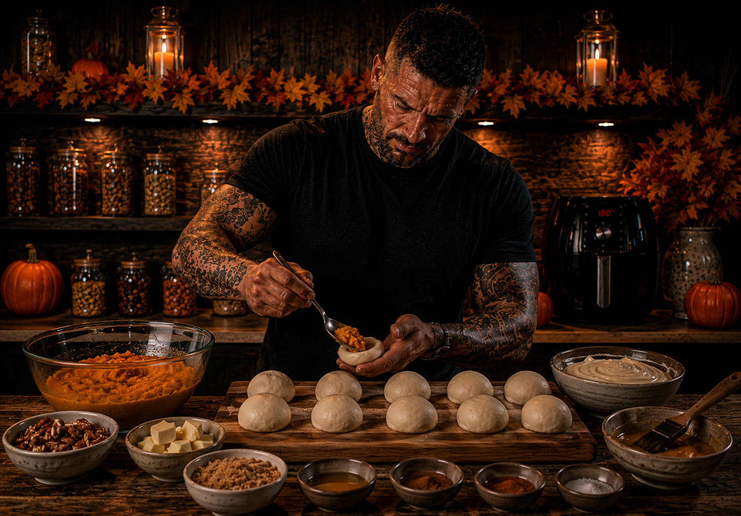 AIR-FRYER SWEET POTATO CINNAMON ROLL BOMBS preparation stage
