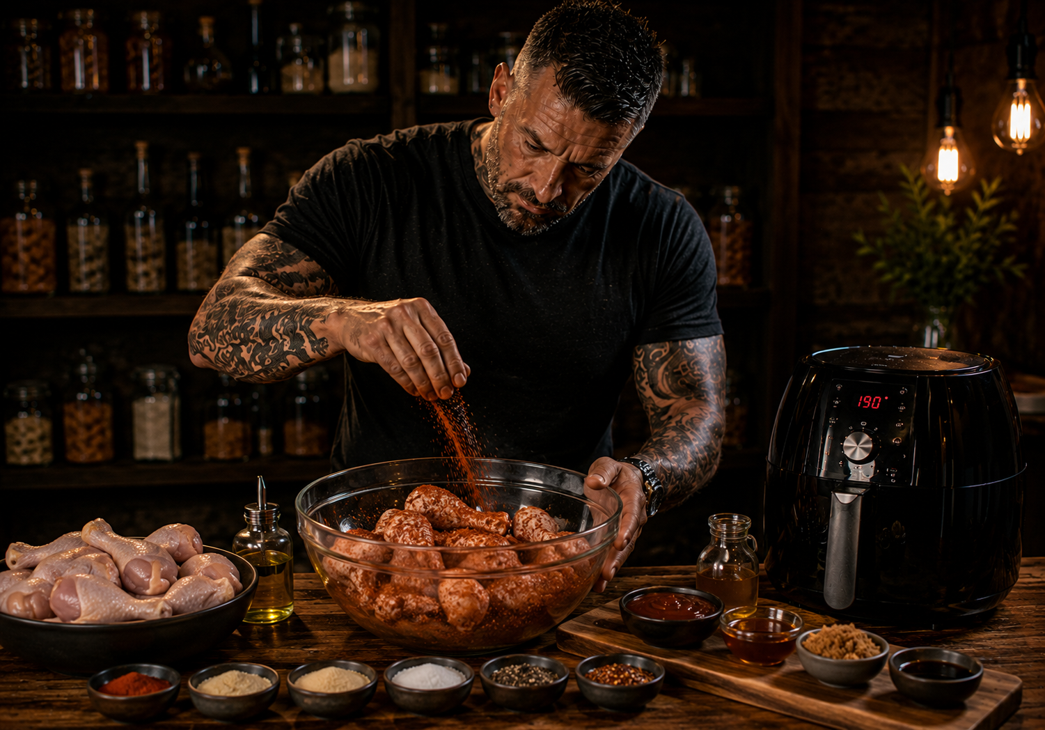 Air-Fryer Sweet Smoke Chicken Drumstick Buckets preparation stage