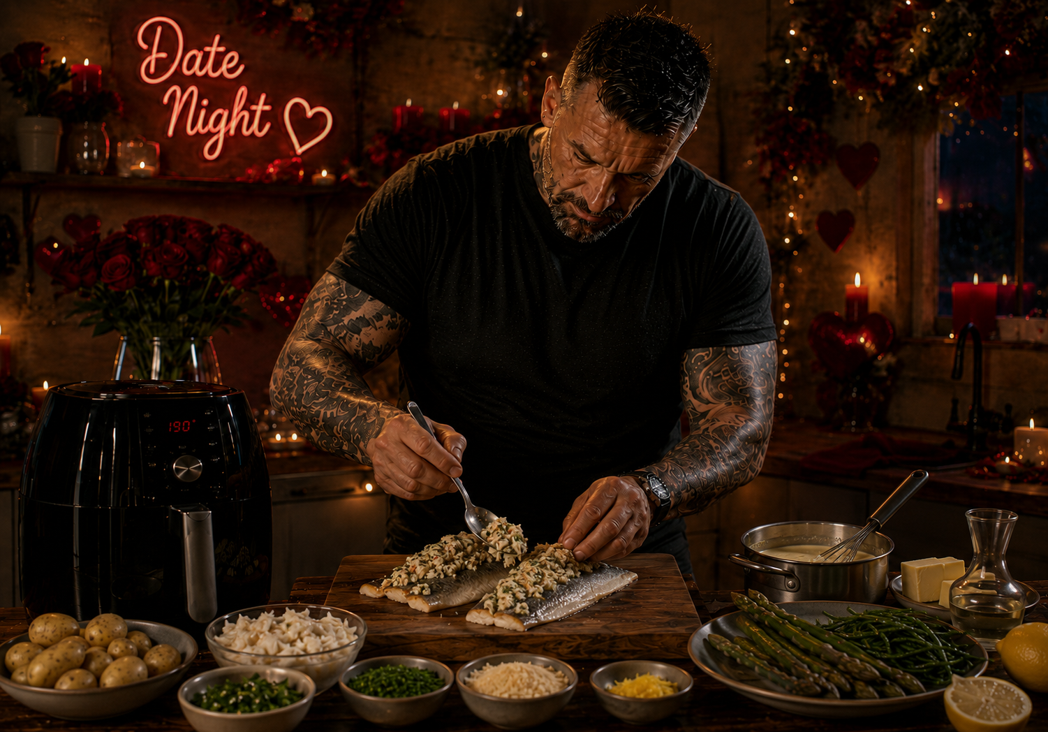 Air-Fryer Sea Bass with Crab, Lemon & Herb Crust preparation stage