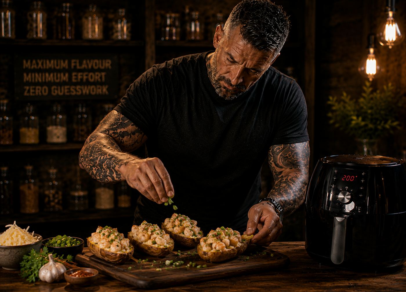 Air-Fryer Seafood Loaded Potato Skins preparation stage