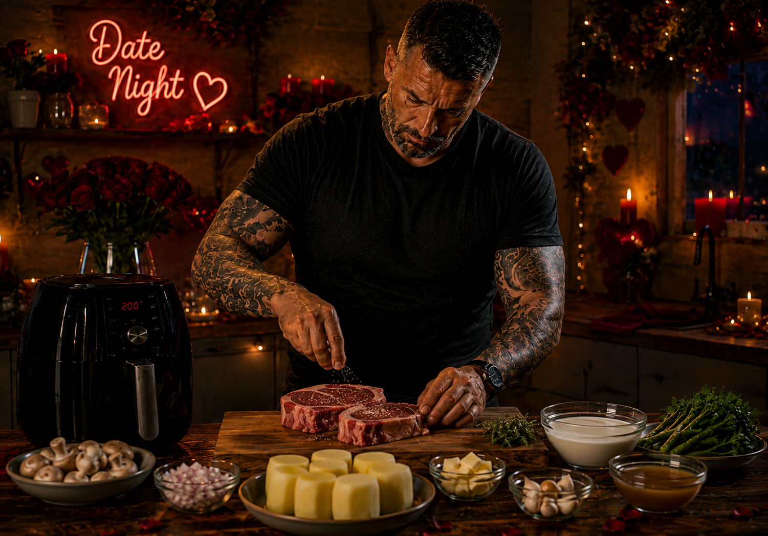 Air-Fryer Steak Diane with Crispy Fondant Potatoes preparation stage