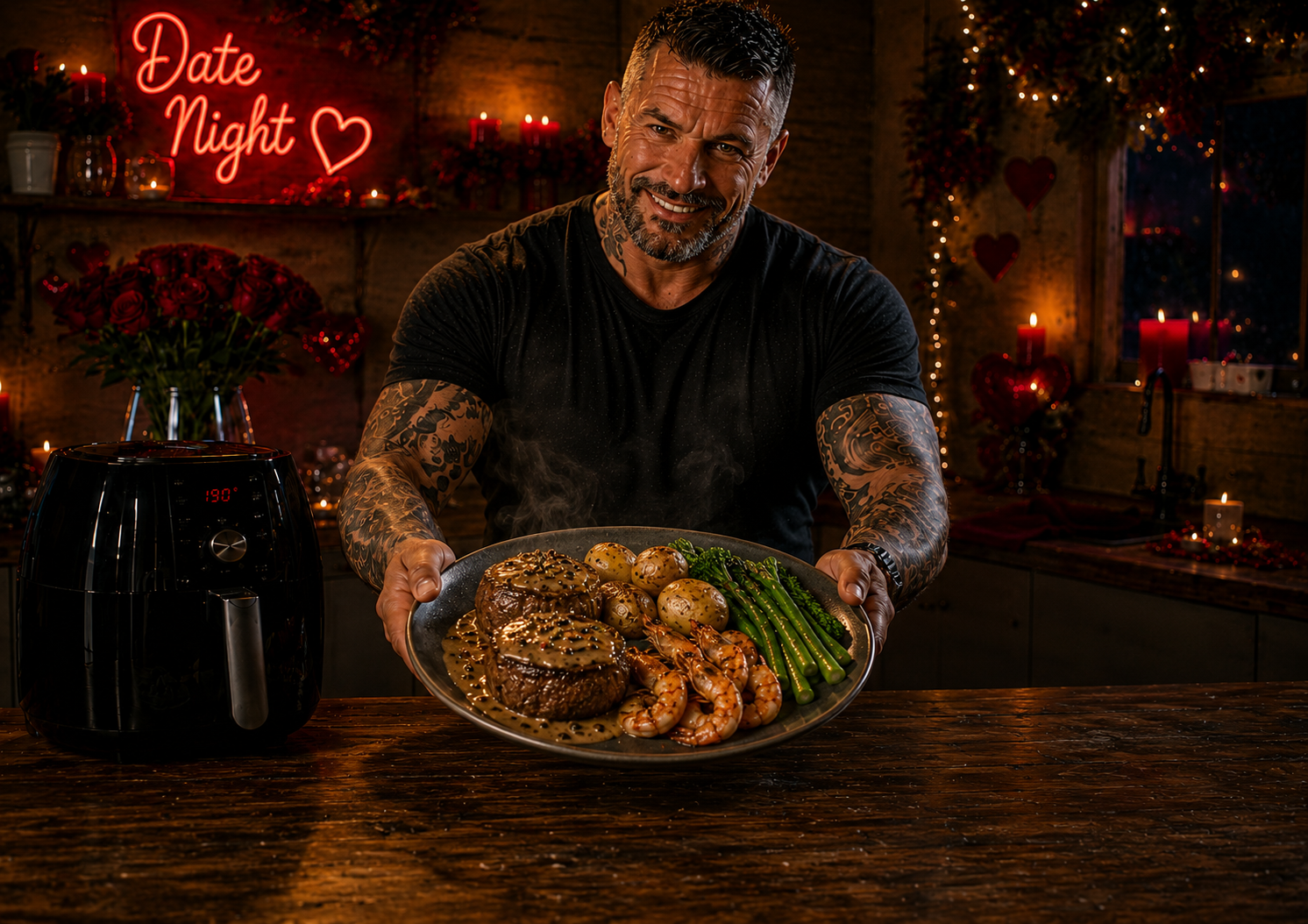 Air-Fryer Surf & Turf Fillet Steak with Garlic Prawn Thermidor