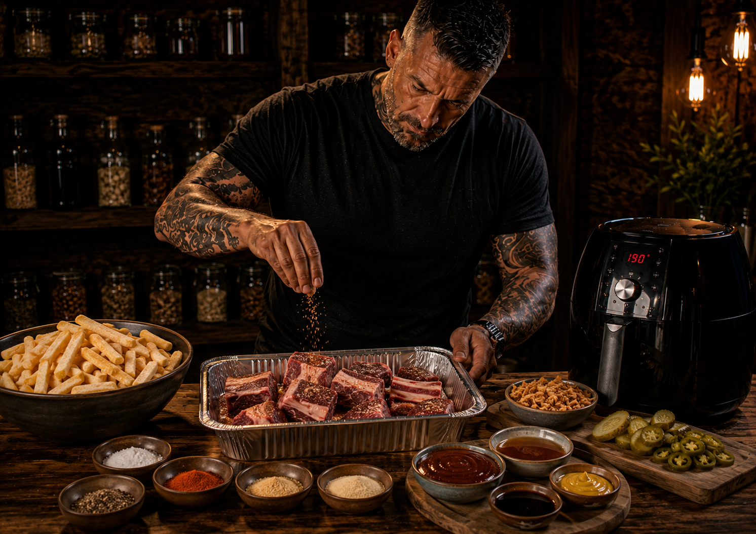 Air-Fryer Texan Beef Rib Bite Boxes preparation stage