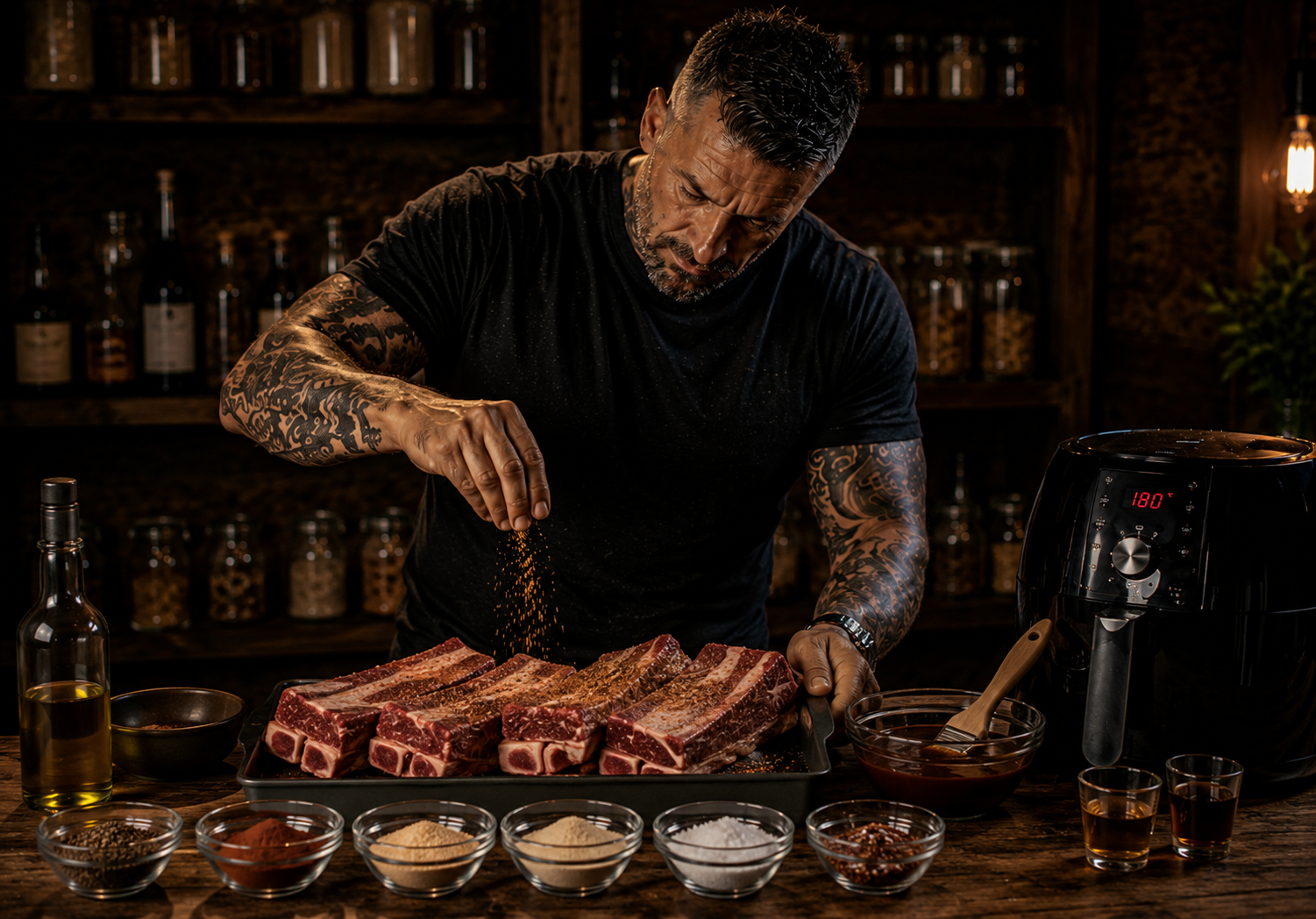 Air-Fryer Texas Cowboy Beef Rib Trays preparation stage