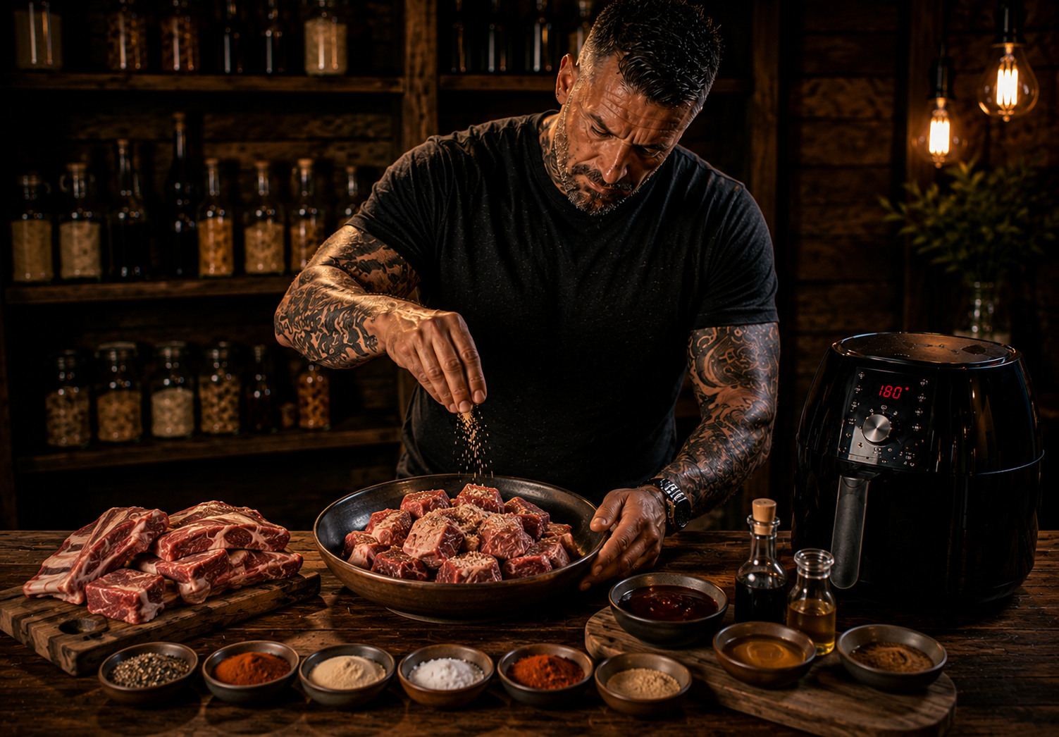 Air Fryer Texas Pepper Beef Rib Bites preparation stage