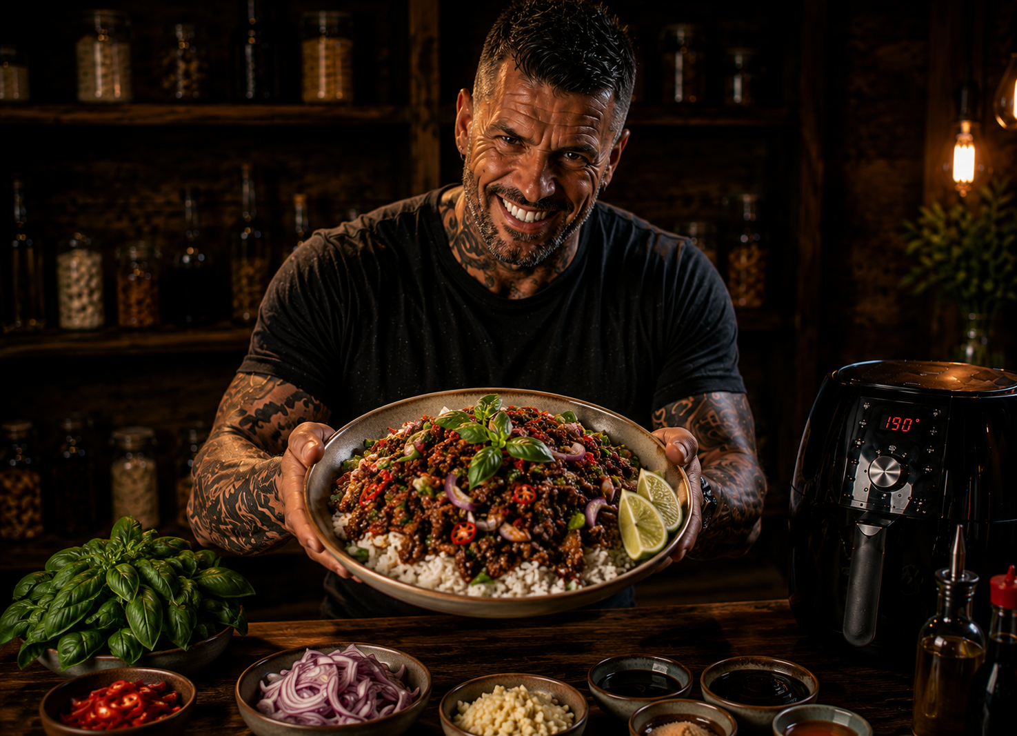Air-Fryer Thai Basil Beef Loaded Rice